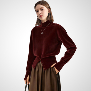 兰卡时尚复古半高领长袖上衣女2026春季新款收腰显瘦气质通勤衬衫