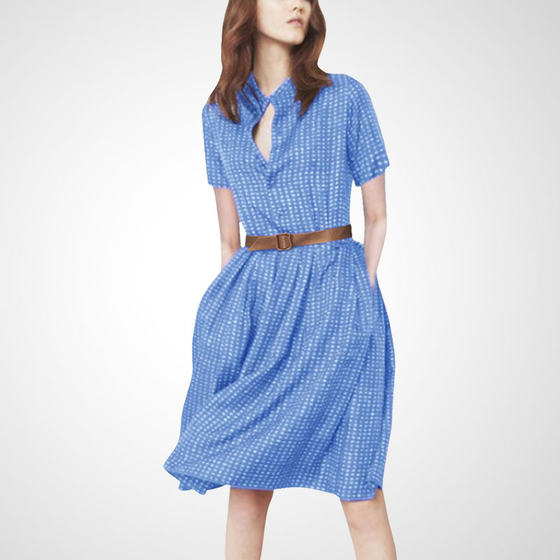 小众欧美短袖印花连衣裙女夏2026新款时尚法式复古裙高腰A字裙子