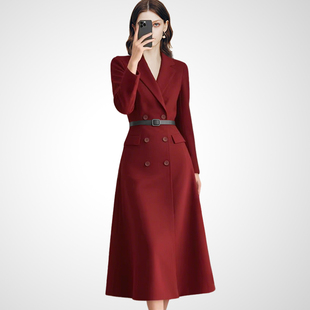 气质通勤显瘦复古风长裙 连衣裙女2026春季 兰卡时尚 双排扣收腰西装