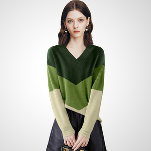 兰卡时尚精致撞色V领套头毛衣女2026春季新款时尚减龄百搭针织衫