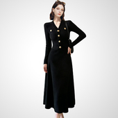 2026春装 新款 V领连衣裙女收腰显瘦气质长款 兰卡时尚 法式 针织裙