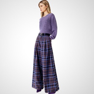 复古时髦高腰显瘦裤 格子阔腿裤 子女2026年春季 经典 减龄 新款 法式