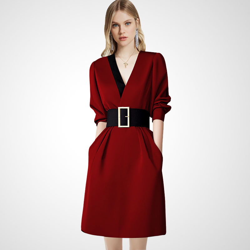 法式收腰收腰法式中长裙