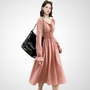 兰卡时尚法式复古波点连衣裙女收腰气质长裙春款高级感小个子穿搭