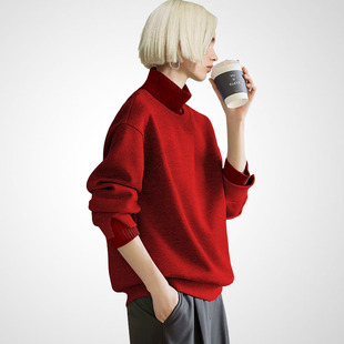 洋气百搭新年红色高领卫衣女款2026年春季新款时尚休闲假两件上衣