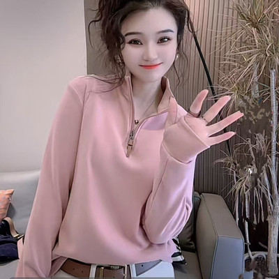 加厚宽松德绒韩版半拉链卫衣女