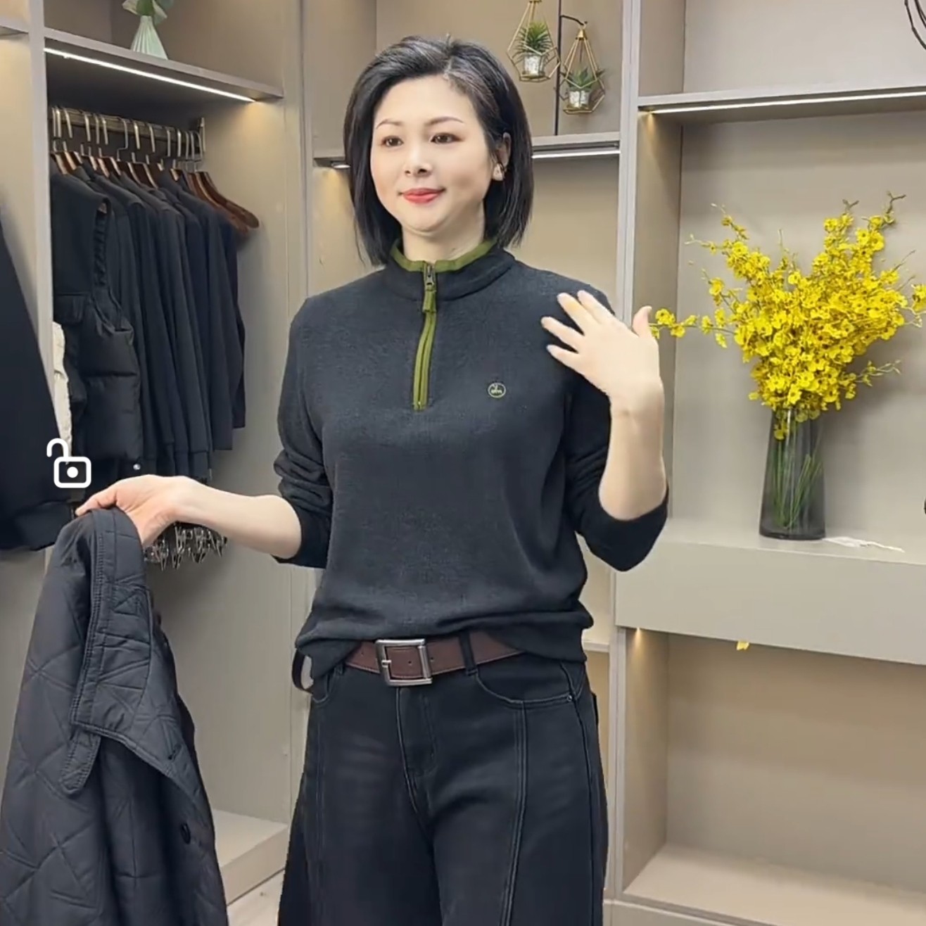 双面德绒修身立领半拉链打底衫女