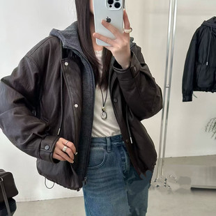 假两件拼接皮衣羽绒服女欧货轻奢2026冬季新款小个子时尚加厚外套