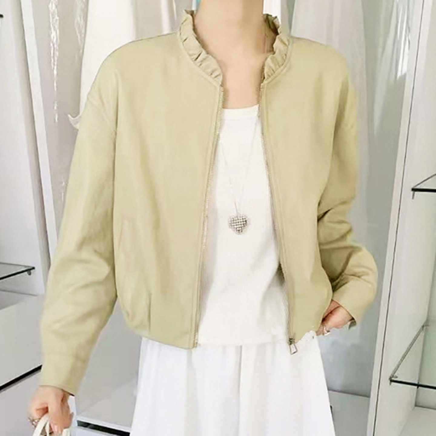 美式蛋白皮超薄纯色外套女2026春小个子短款复古机车立领夹克上衣,女装/女士精品,皮衣,淘宝优惠券,粉丝福利购,淘宝优惠卷