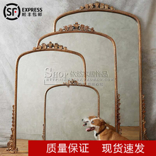 法式复古欧式化妆镜梳妆台大号桌面壁炉挂墙网红雕花宫延装饰镜子