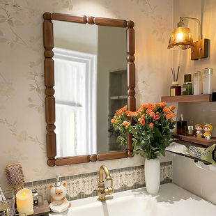 美式 异形洗手台镜智能中古化妆镜复古卫生间除雾镜 壁挂浴室镜法式