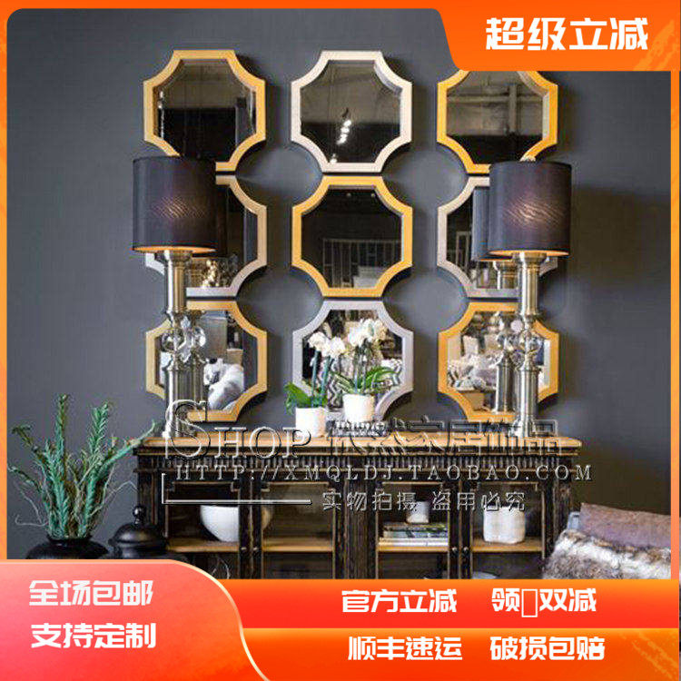 欧式玄关美式组合镜客厅背景墙挂镜餐边壁炉镜子现代创意镜走廊镜