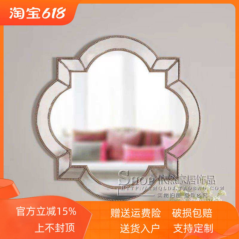 洗手台洗漱镜带灯防雾卫生间美式法式卫浴壁挂墙装饰镜复古浴室镜