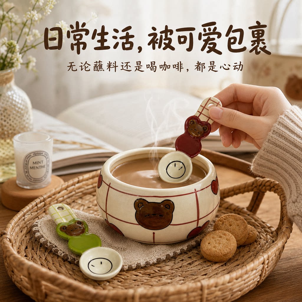 手作可爱陶瓷勺子长柄汤勺稀奇古怪的小汤匙调羹个人专用高颜值