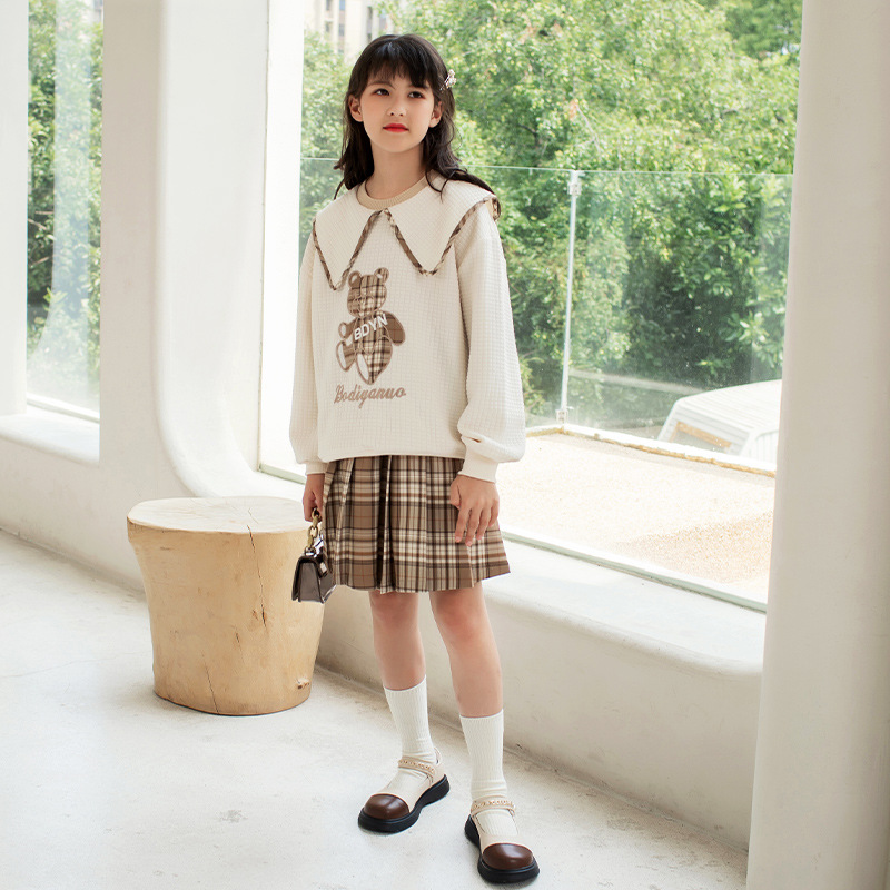 女童套装裙子2025秋装新款中大童学院风JK制服格子儿童百褶裙