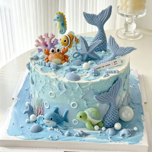 卡通海洋世界生日蛋糕亚克力插件