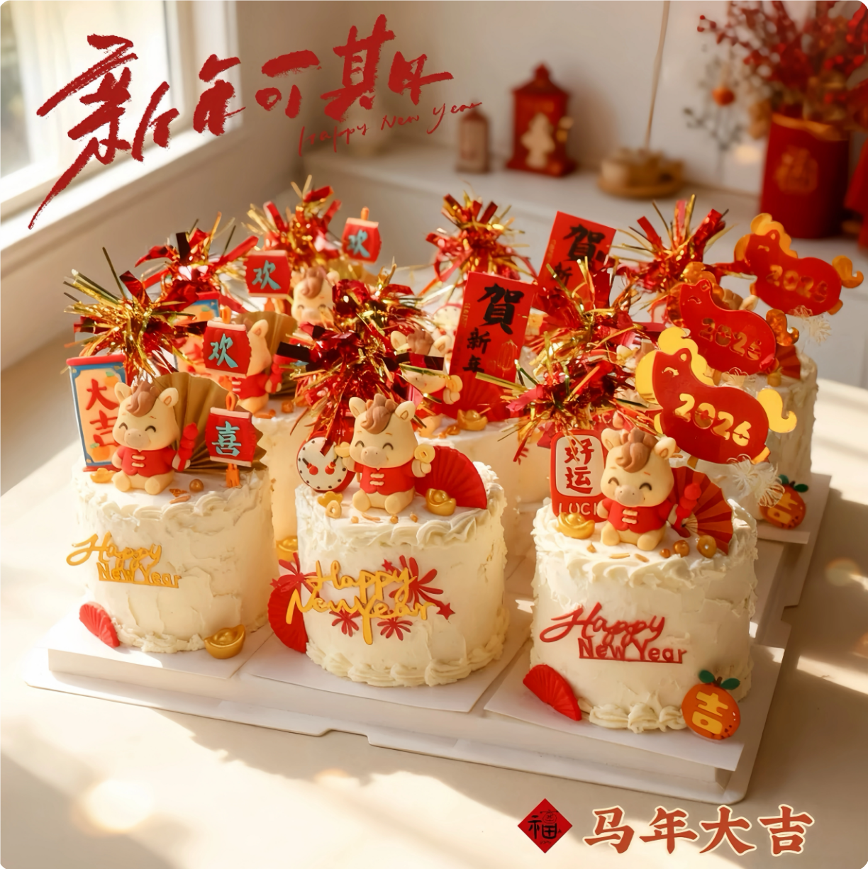 2026新年春节蛋糕装饰软胶马宝宝摆件迎春小旗卡纸立柱式节日装扮,节庆用品/礼品,节日装扮用品,淘宝优惠券,粉丝福利购,淘宝优惠卷