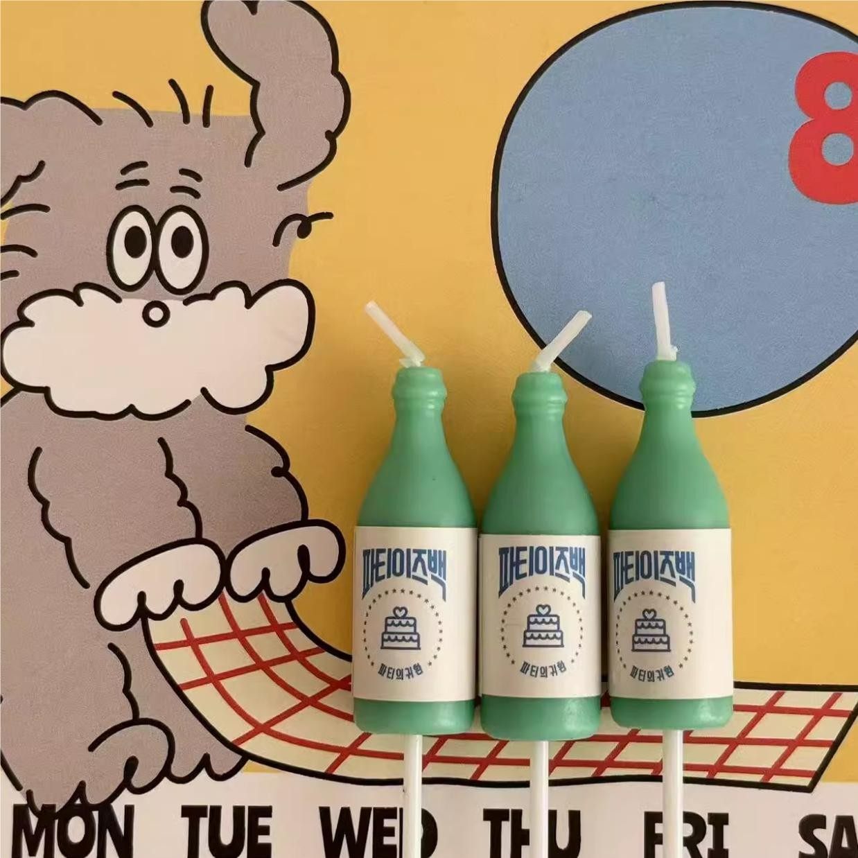 韩国ins复古薄荷绿酒瓶生日蜡烛蛋糕装饰摆件韩文绿色啤酒瓶蜡烛