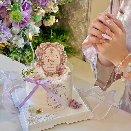 烘焙蛋糕装饰抱抱酱母亲节花朵复古花边妈妈我爱你甜品贴纸插件