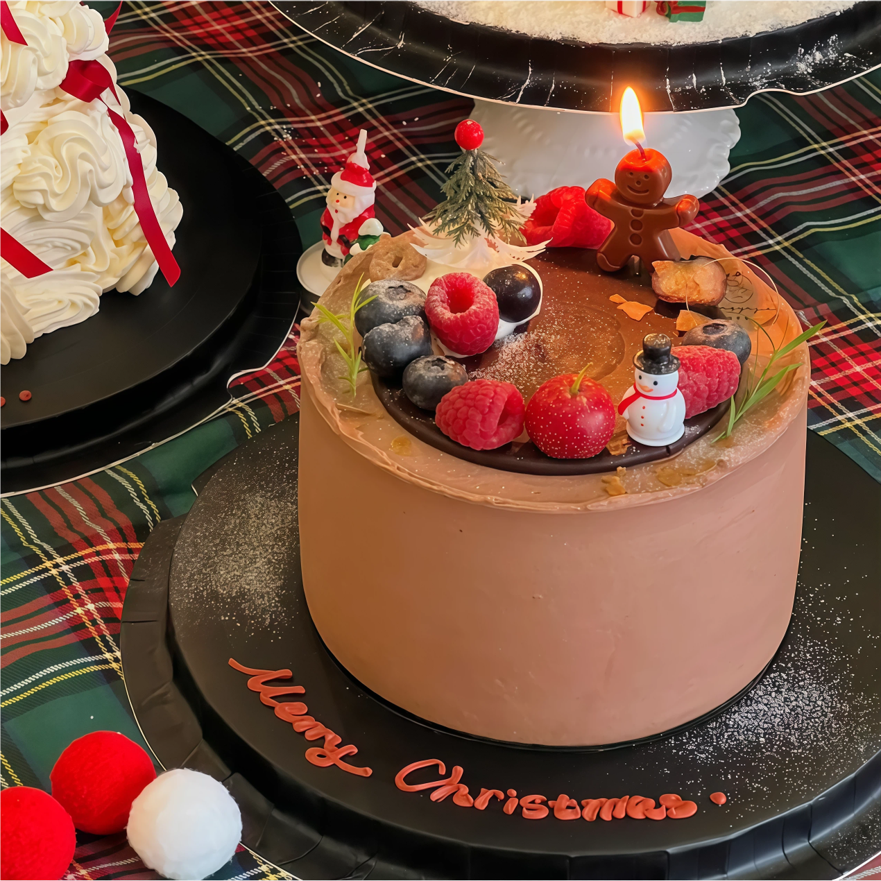 网红简约圣诞节巧克力蛋糕装饰配件树脂小雪人姜饼人蜡烛蛋糕插件