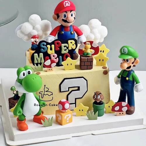 马里奥恐龙问号生日蛋糕插牌