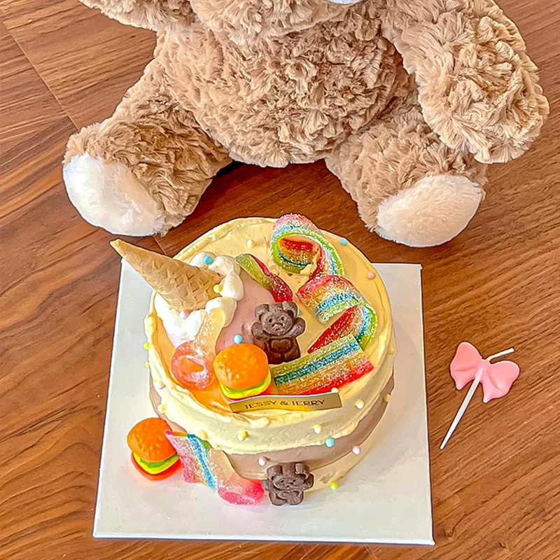 六一儿童节卡通水果蛋糕装饰彩虹糖果蛋筒儿童生日小熊饼干甜品