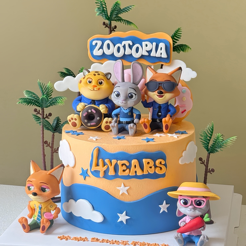 疯狂动物城尼克朱迪生日蛋糕装饰