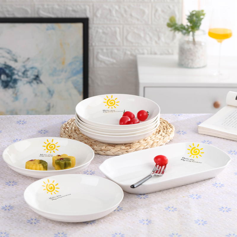 6菜盘+1鱼盘家用大号长方形鱼盘蒸烤水果陶瓷菜盘子中式饭盘餐具,餐饮具,盘,淘宝优惠券,粉丝福利购,淘宝优惠卷