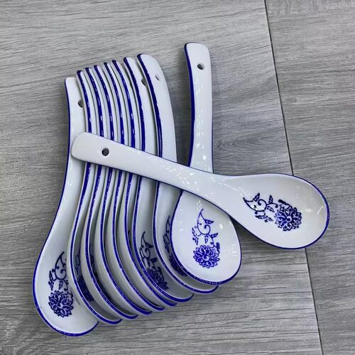 青花瓷缠枝莲勺子家用陶瓷汤勺大号兰州拉面勺酒店调羹长勺饭勺