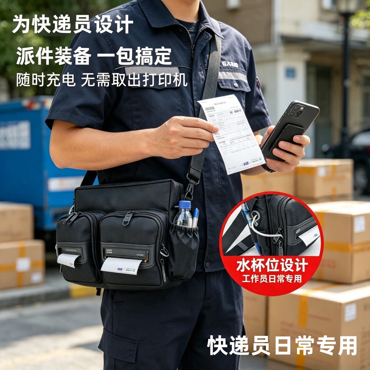 春の派D0629斜挎双打印机包便携蓝牙打印机胸包快递专用防水耐磨