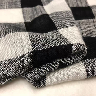 纯棉黑白格纹色织布料亚麻夏薄全棉麻DIY服时装衬衫裙子面料