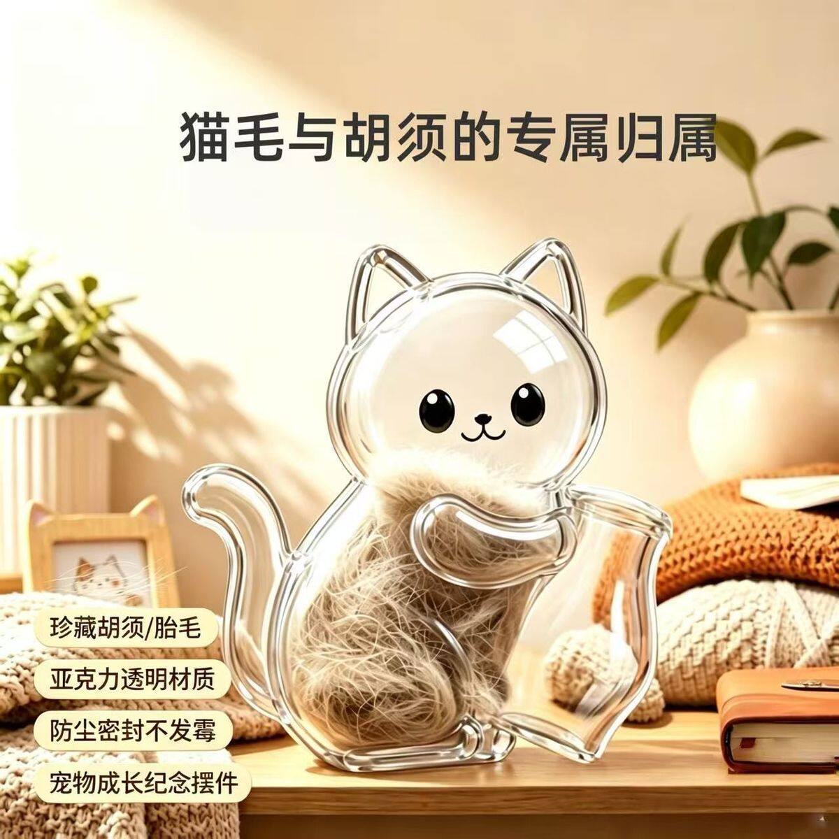 磁吸式猫咪毛发胡子冰箱贴收纳小猫毛发胡子可爱宠物收集透明摆件