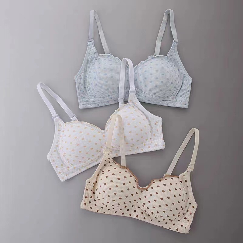 高中生小胸撞色波点小胸聚拢文胸无钢圈收副乳透气内衣女夏季薄款