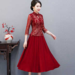 婚礼妈妈装高贵喜婆婆婚宴旗袍连衣裙嫁女儿丈母娘岳母婚庆礼服裙