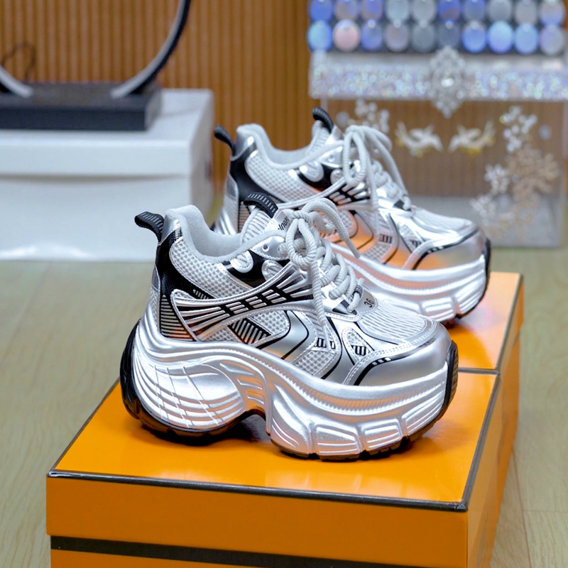 8cm小个子厚底老爹鞋女2025秋冬新款网面透气松糕软底运动休闲鞋