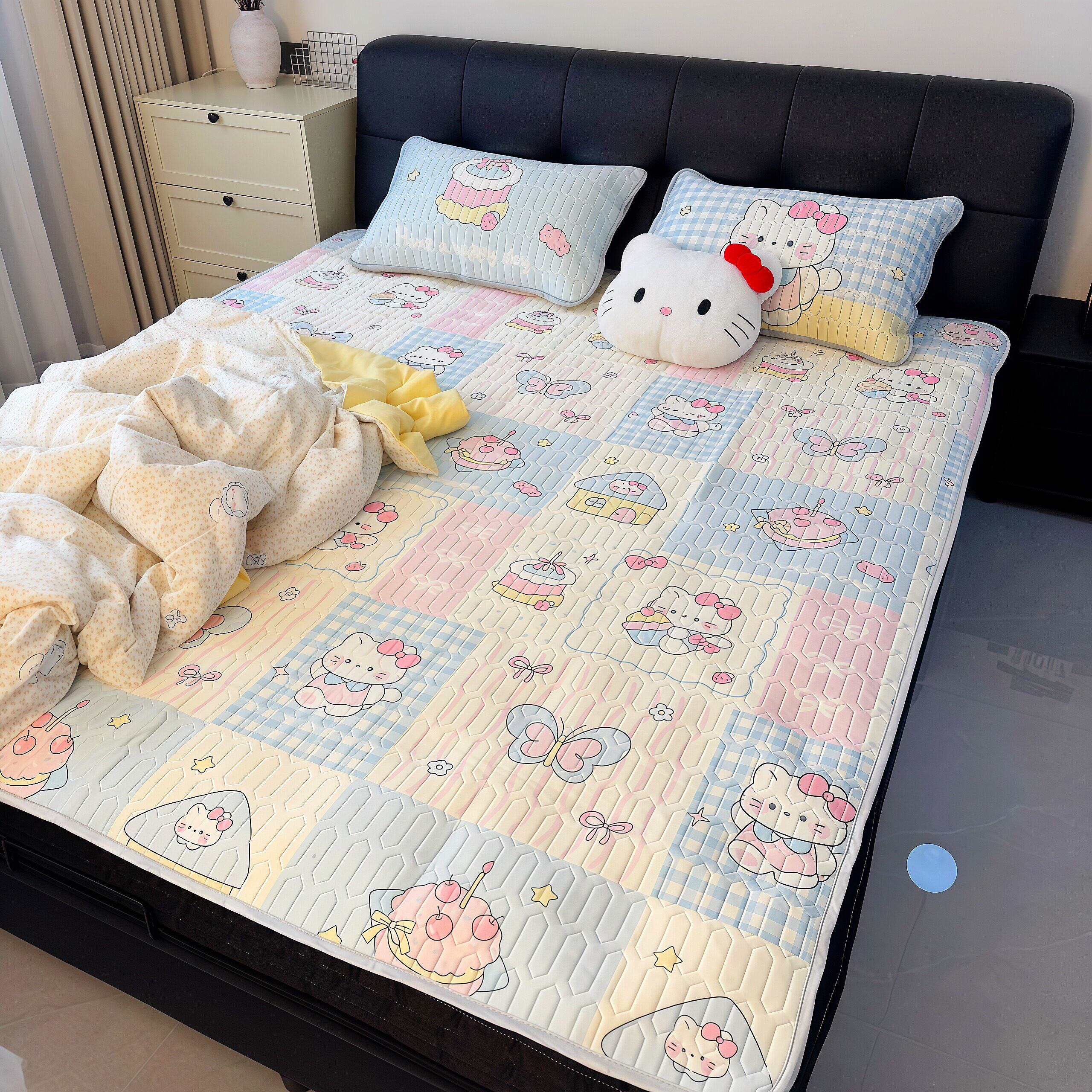 可机可爱单人夏季席子冰丝席床笠款凉席洗乳胶凉席猫咪学生宿舍