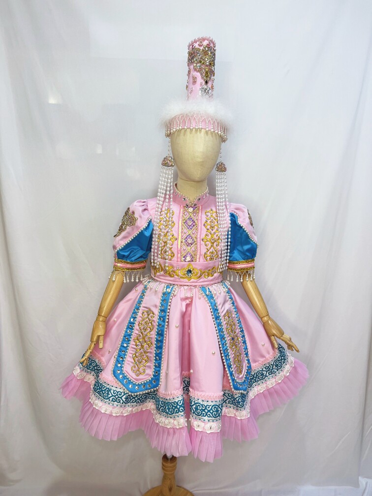 快乐阳光儿童蒙古族演出服女童独唱陶爱格禾木的雪花蓬蓬裙小礼服
