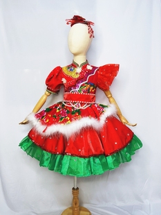 快乐阳光儿童演出服中大女童独唱陕北民歌辣椒红又红蓬蓬裙小礼服