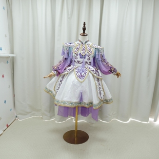 快乐阳光演出服女童戏曲京剧娃小花旦说唱梨园紫色短款高端定制