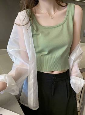 韩版2021夏新款修身显瘦短款小心机外穿内搭针织小吊带背心女装