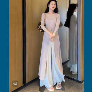 夏季加长过膝防晒衣冰丝垂坠感气质开衫高级感V领显瘦针织上衣女