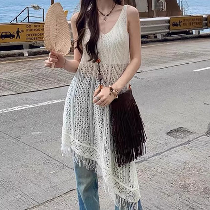 镂空罩衫背心慵懒风宽松显瘦针织衫叠穿设计感中长款上衣女夏新款