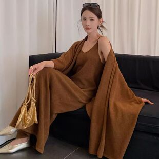 套装 松弛感宽松披肩针织开衫 两件套毛衣女 气质吊带内搭长裙 法式