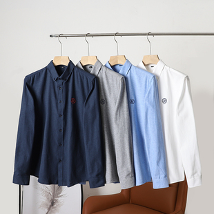 衬衫 一线撤柜男装 高支牛津纺精致刺绣简约休闲翻领长袖 新品 潮 秋季