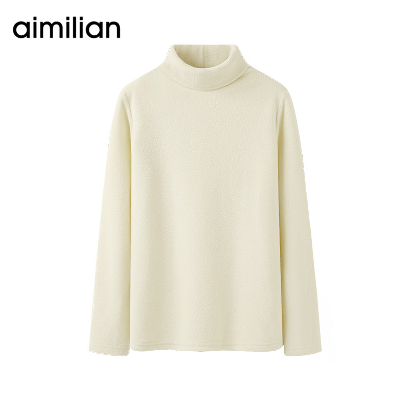 艾米恋摇粒绒打底衫女秋冬纯色修身内搭高领t恤百搭黑色长袖上衣