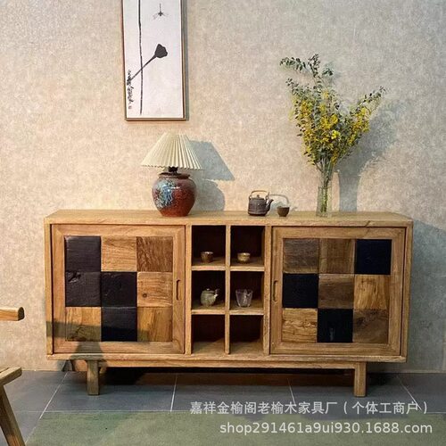 禅意复古老榆木餐边柜家用客厅