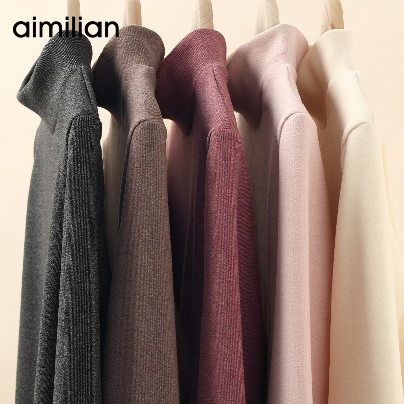 艾米恋德绒半高领打底衫女秋冬修身加绒加厚内搭t恤长袖保暖上衣