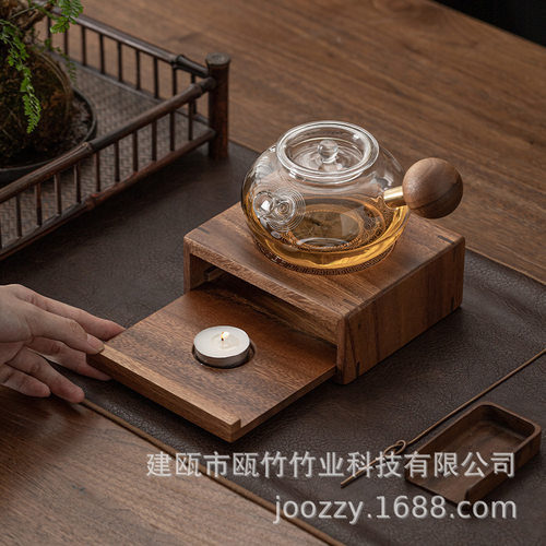 胡桃木温茶器温茶台家用中式蜡烛