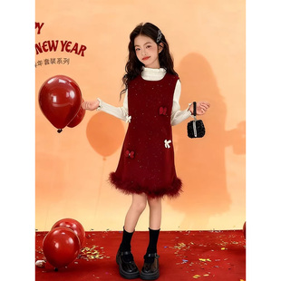 女童裙子冬装2025新款女大童过年衣服洋气套装儿童高级感新年战袍