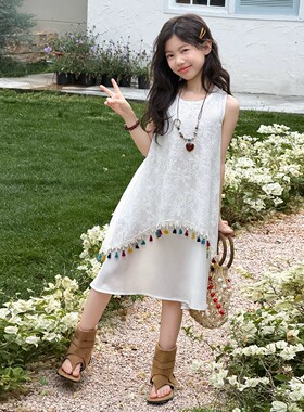 女童巨好看流苏连衣裙夏季2026新款女孩大童民族风背心裙儿童裙子